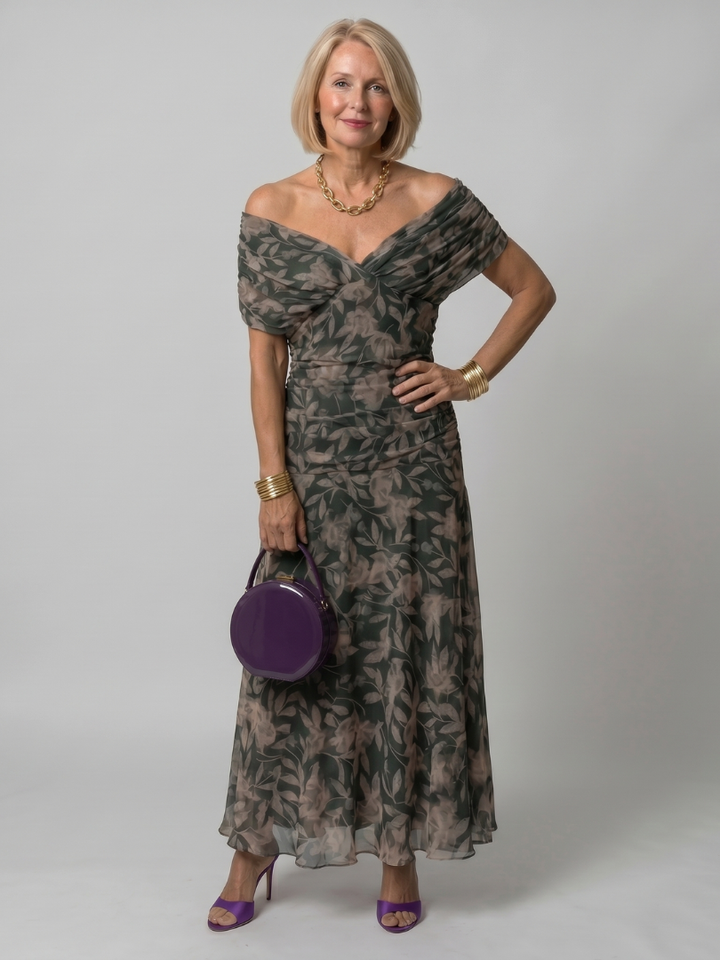 Carina -  Off Shoulder Flow Midi Dress