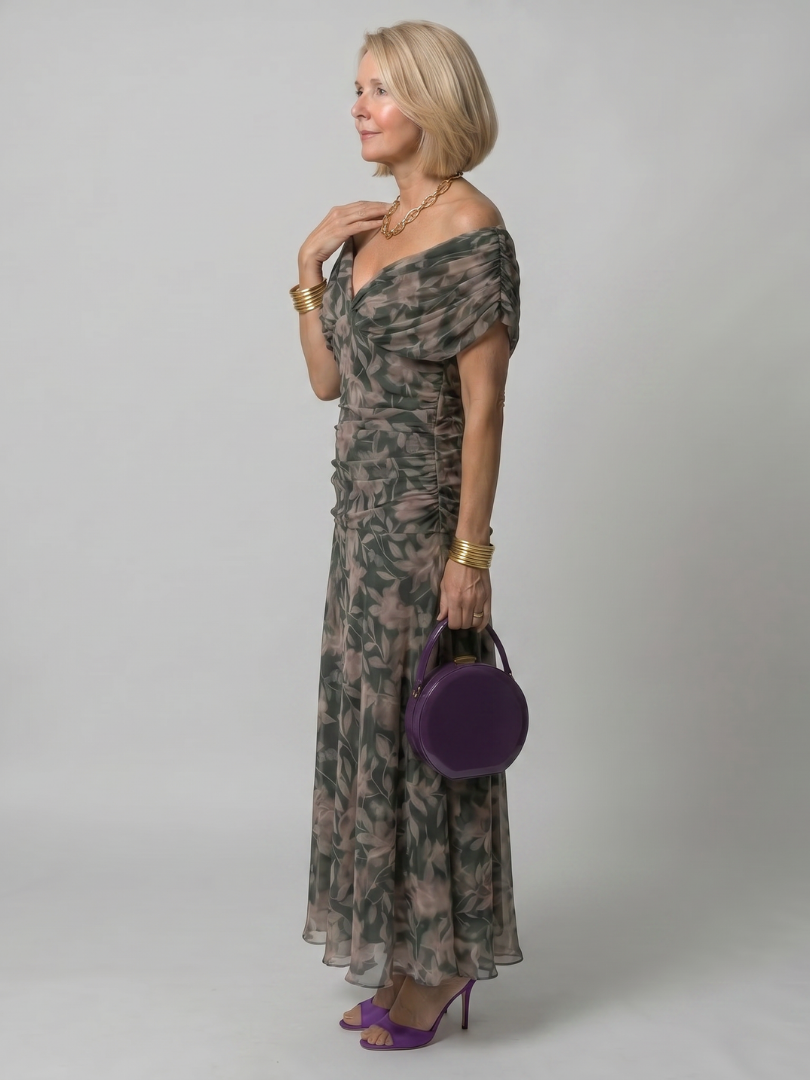 Carina -  Off Shoulder Flow Midi Dress