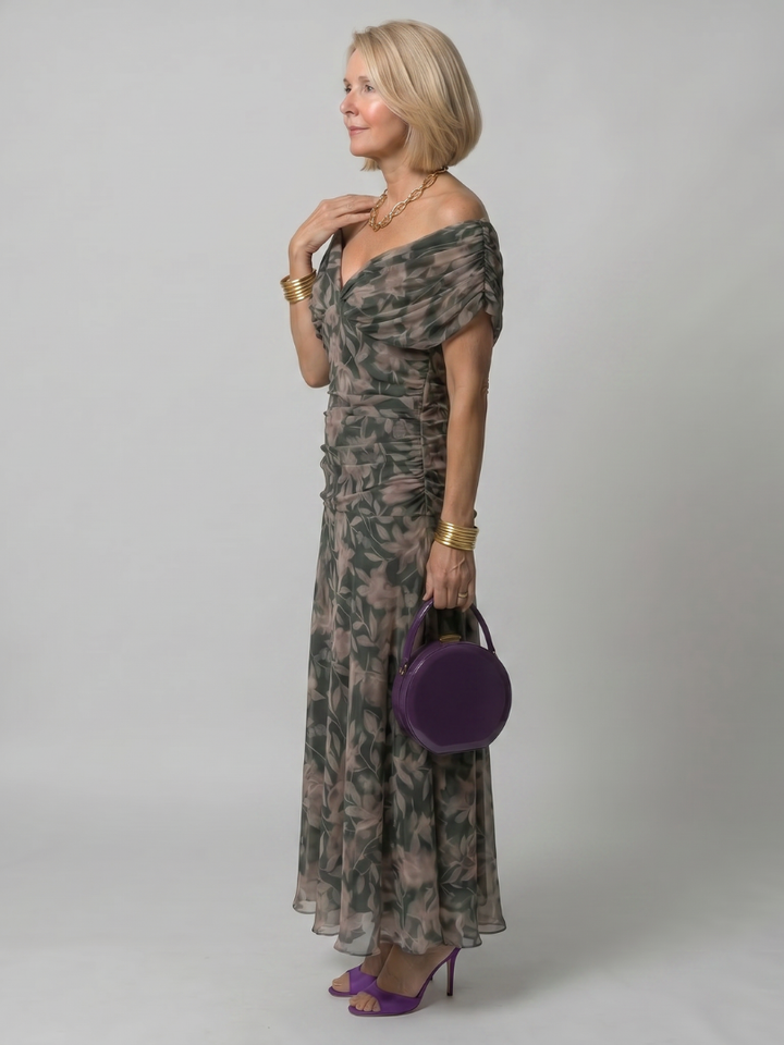 Carina -  Off Shoulder Flow Midi Dress