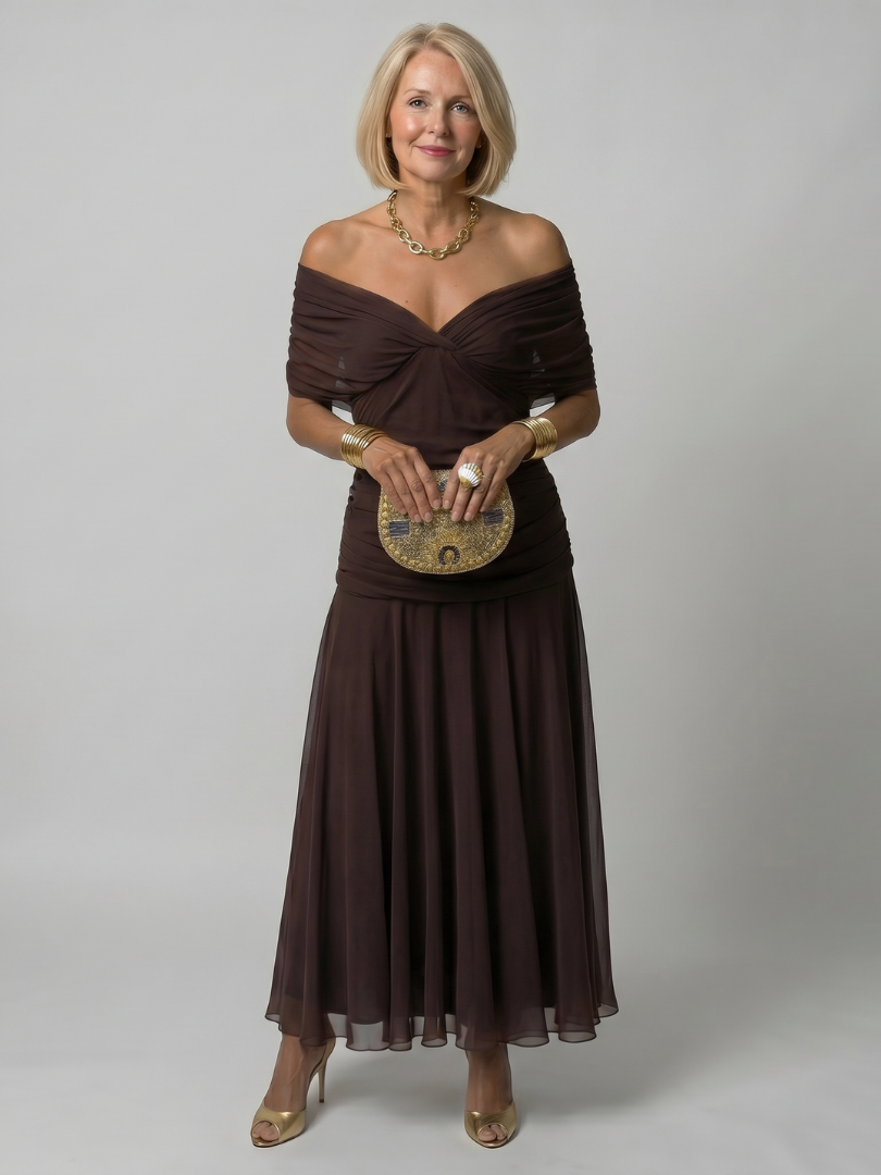 Carina -  Off Shoulder Flow Midi Dress