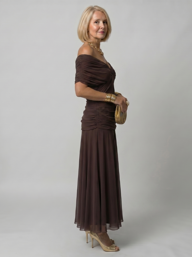 Carina -  Off Shoulder Flow Midi Dress