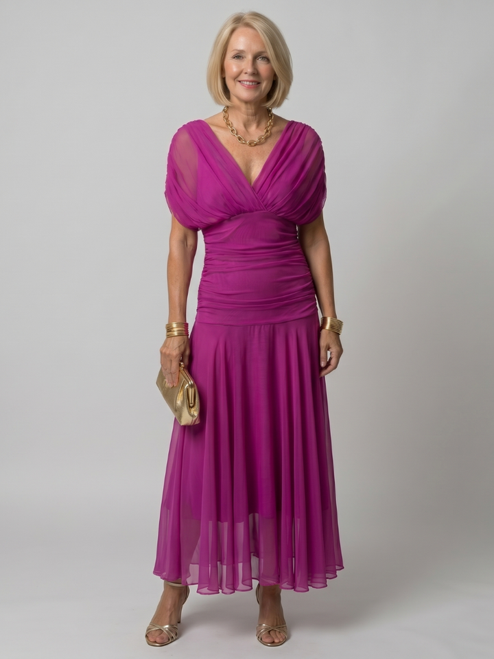 Carina -  Off Shoulder Flow Midi Dress