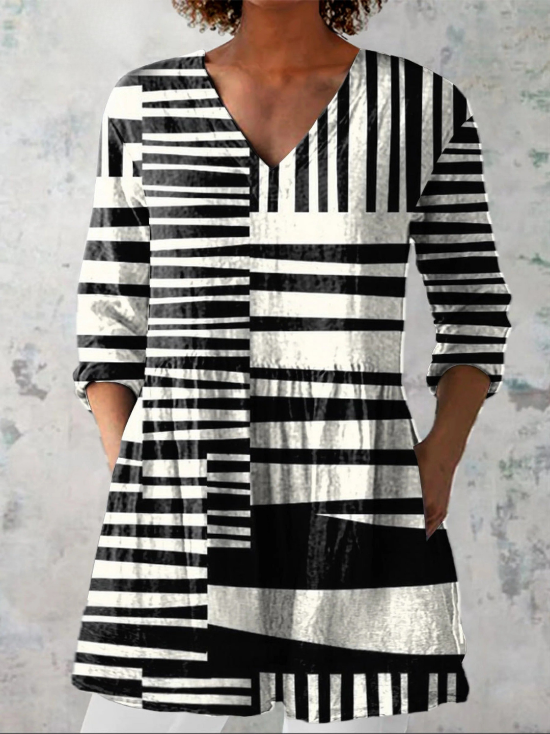 Sophia -  Long Blouse with V-Neck