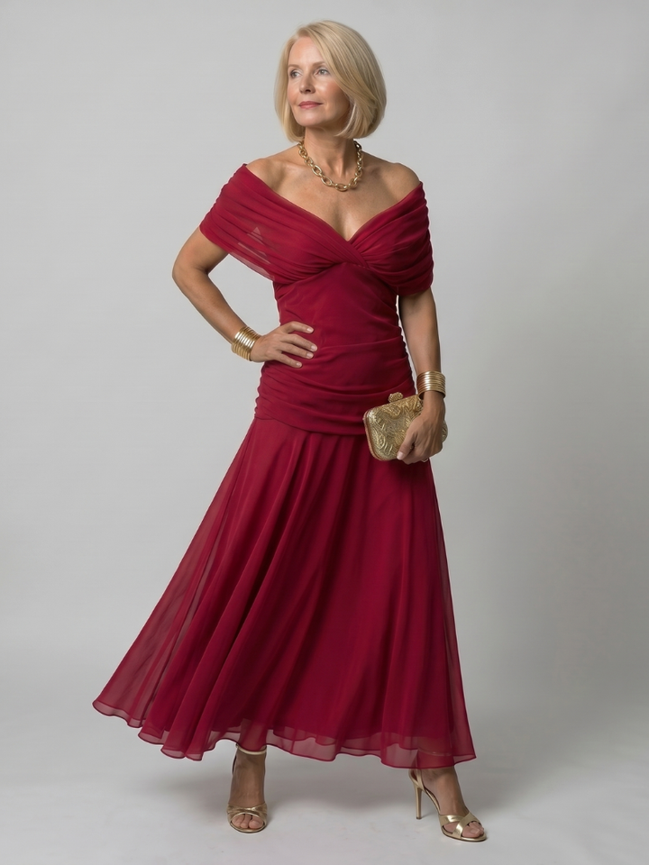 Carina -  Off Shoulder Flow Midi Dress