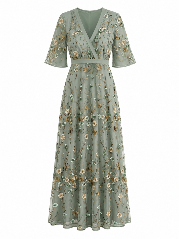 Eva -  Floral V Neck Maxi Dress