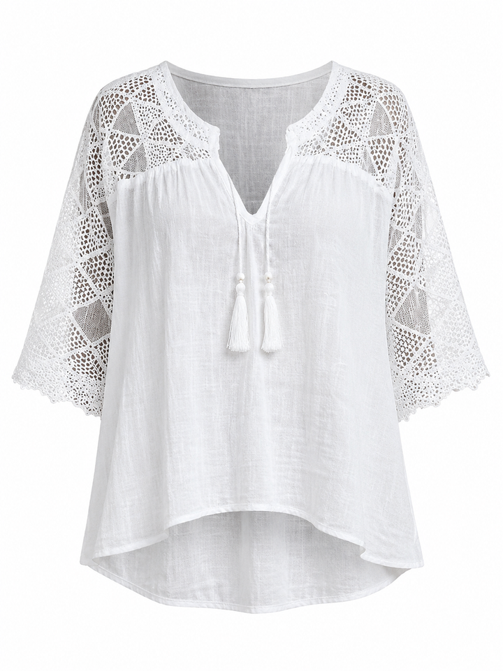 Samantha - V-Neck Blouse with Lace Detail