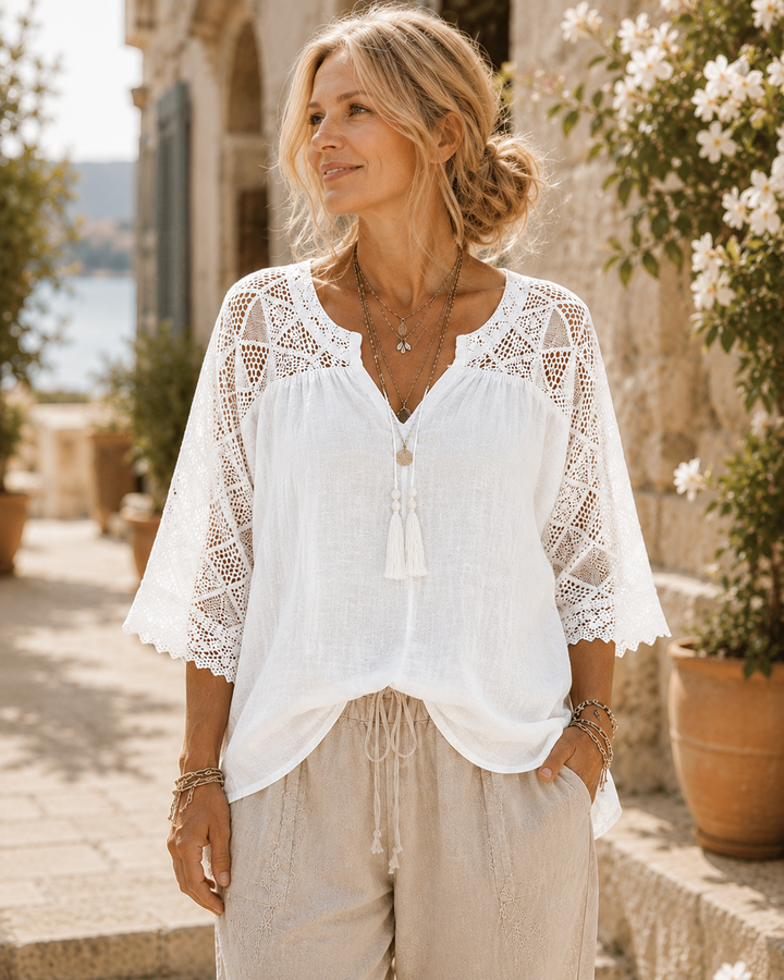Samantha - V-Neck Blouse with Lace Detail