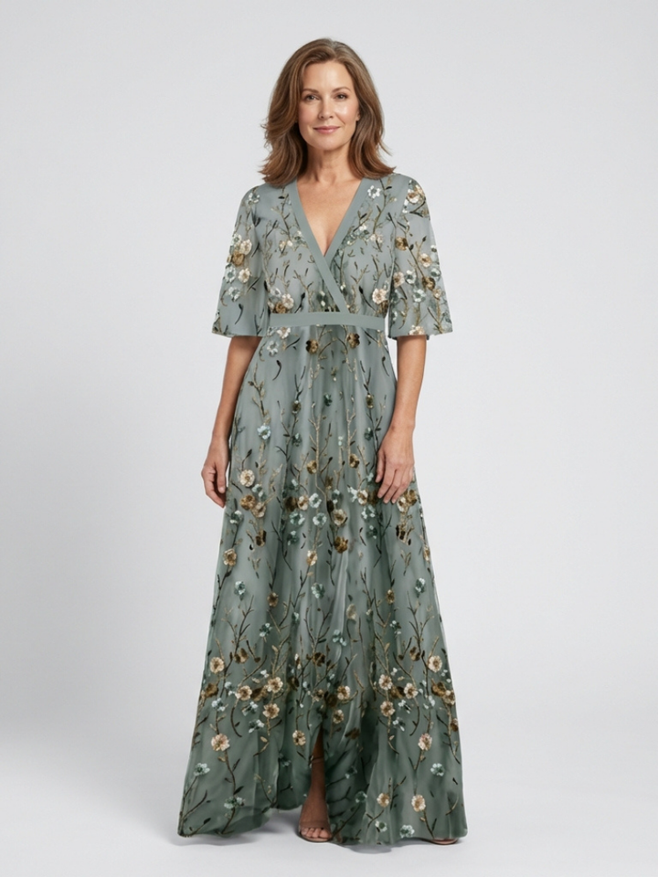 Eva -  Floral V Neck Maxi Dress