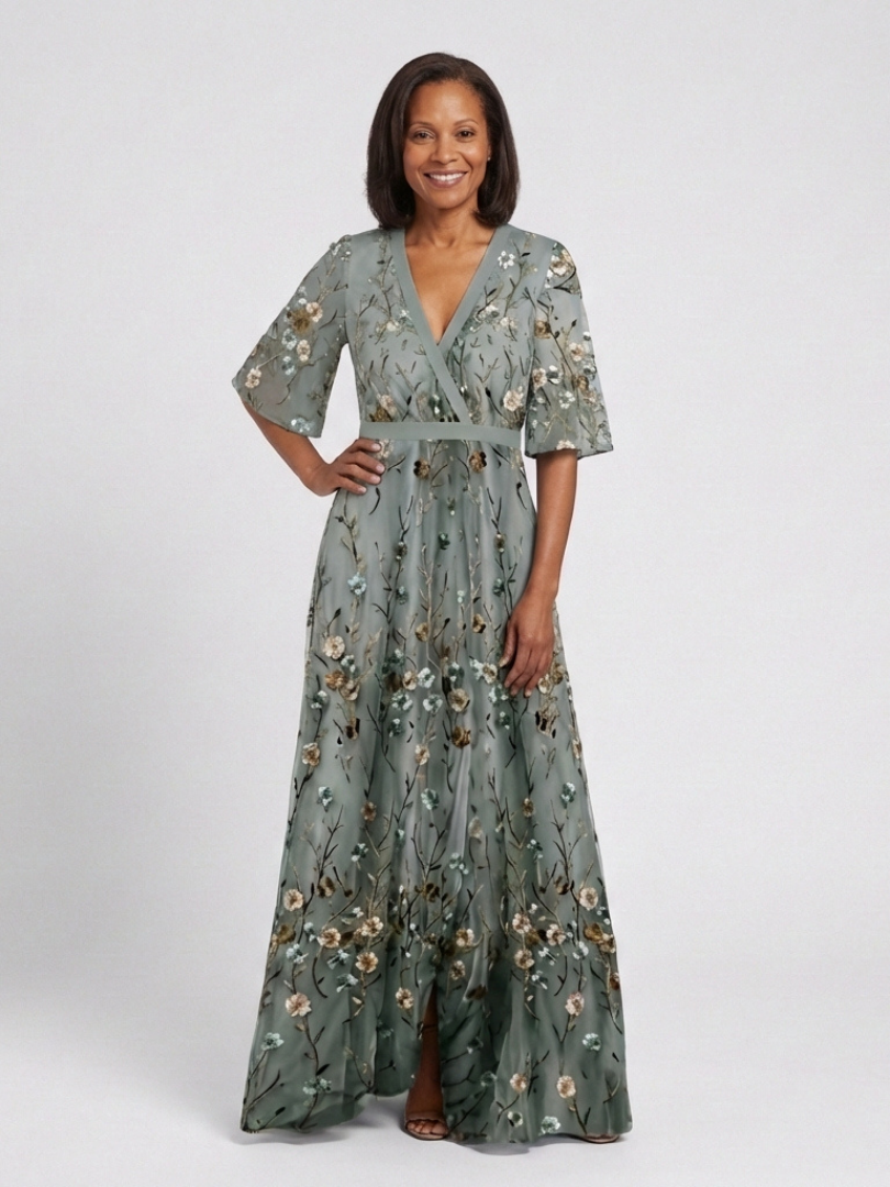 Eva -  Floral V Neck Maxi Dress
