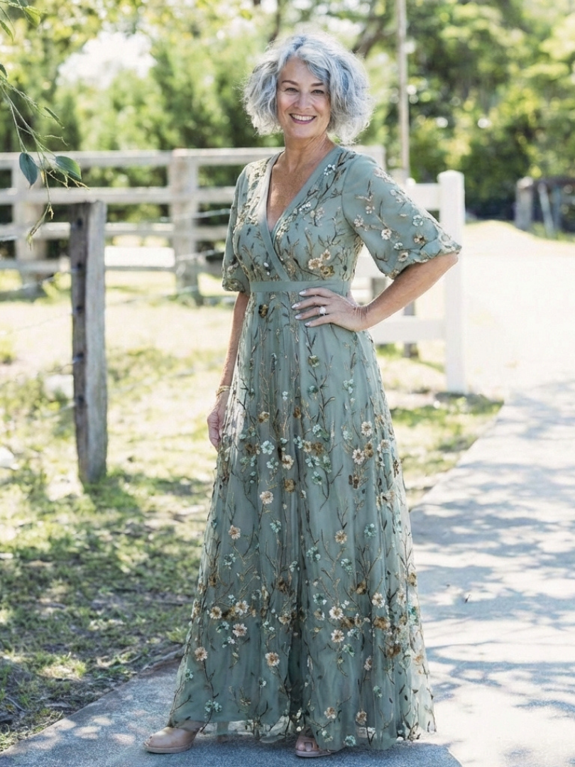 Eva -  Floral V Neck Maxi Dress