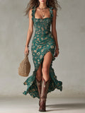 Sara - Bohemian Floral Ruched Maxi Dress with Side Slit