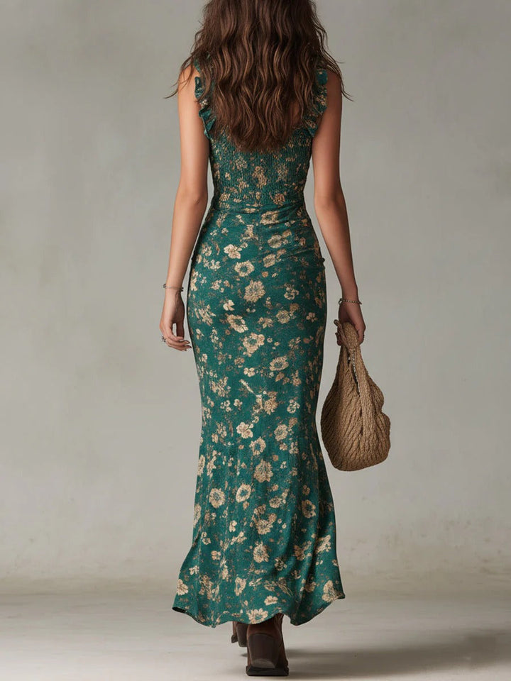 Sara - Bohemian Floral Ruched Maxi Dress with Side Slit